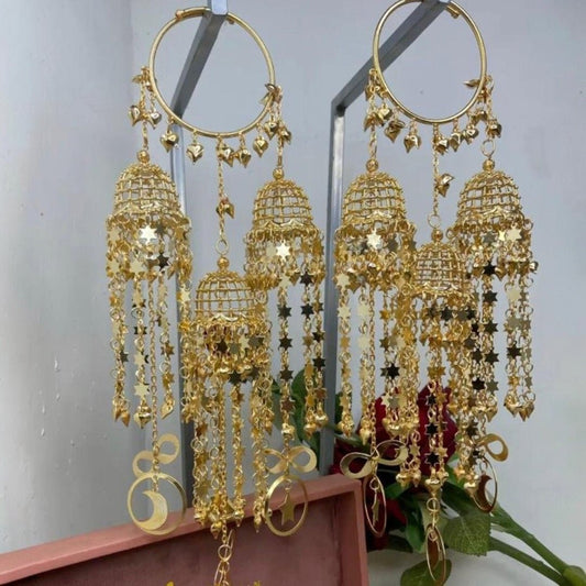 Bridal Gold Plated Dome Kaleere with Star & Heart Dangling Charms - Auraa Trends - Kaleere -  - Auraa Trends - "Bridal gold plated dome kaleere with heart, star, and moon dangling charms for Punjabi wedding"