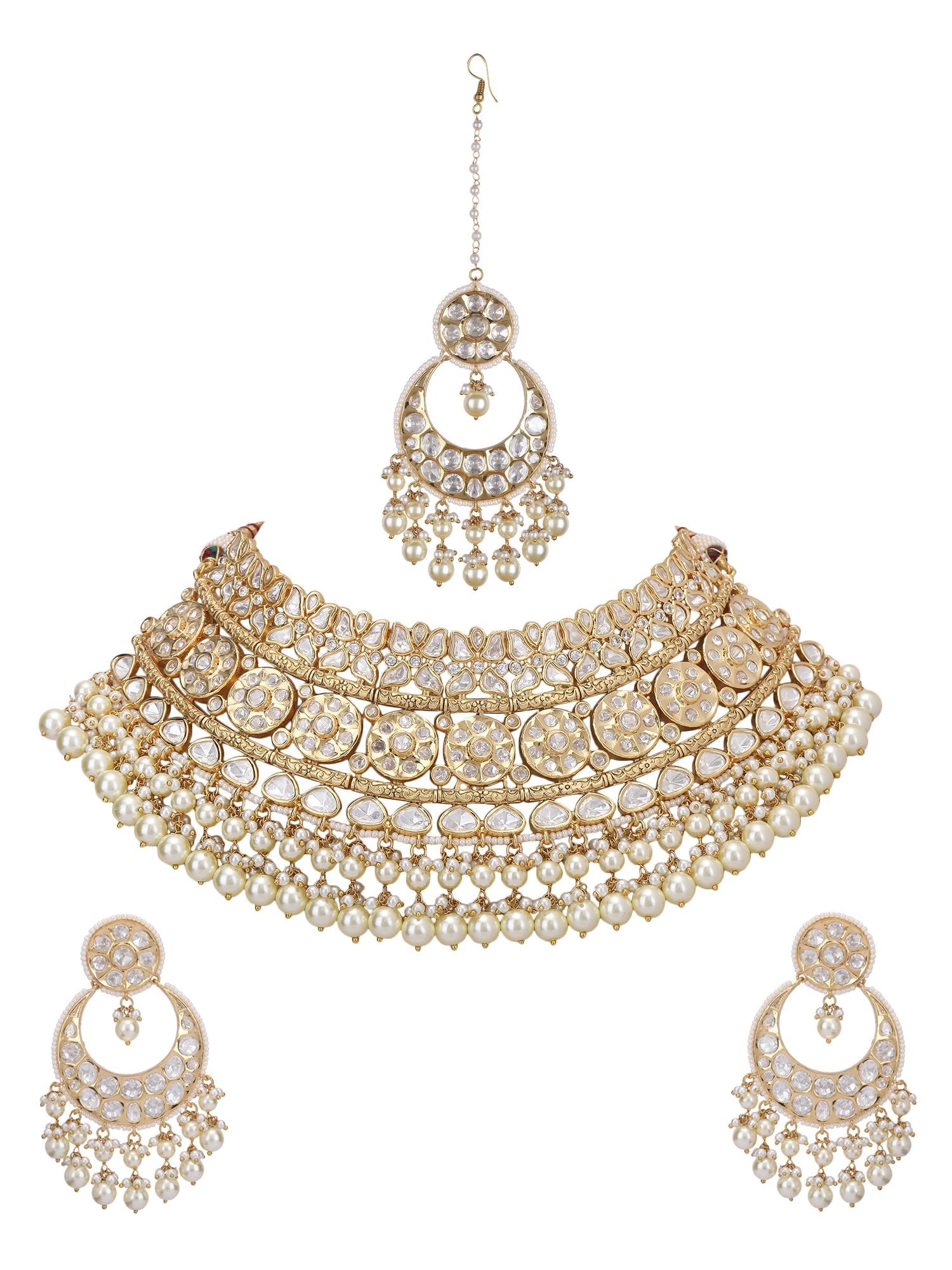 Bridal Necklace Set With Gold Jades & Pearls - Auraa Trends - Necklace Set - Bridal Necklace Set With Gold Jades & Pearls