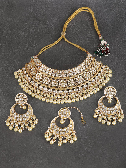 Bridal Necklace Set With Gold Jades & Pearls - Auraa Trends - Necklace Set - Buy Gold Jades & Pearls