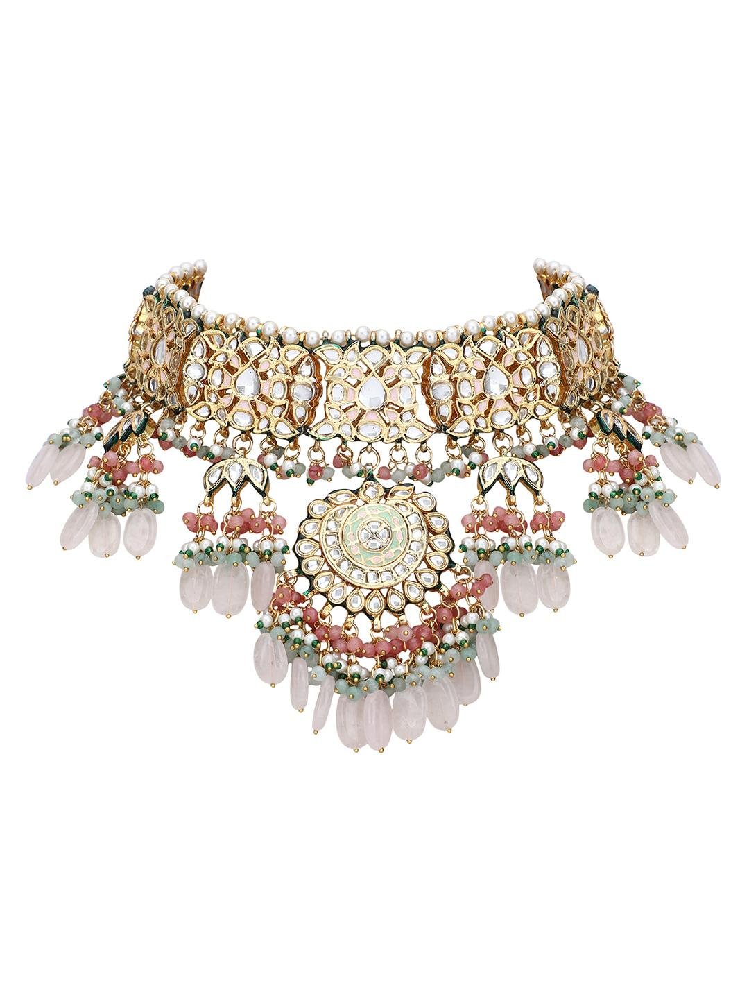Bridal Pink Kundan Necklace Set - Auraa Trends - Necklaces - # - Auraa Trends - Bridal Pink Kundan Necklace Set