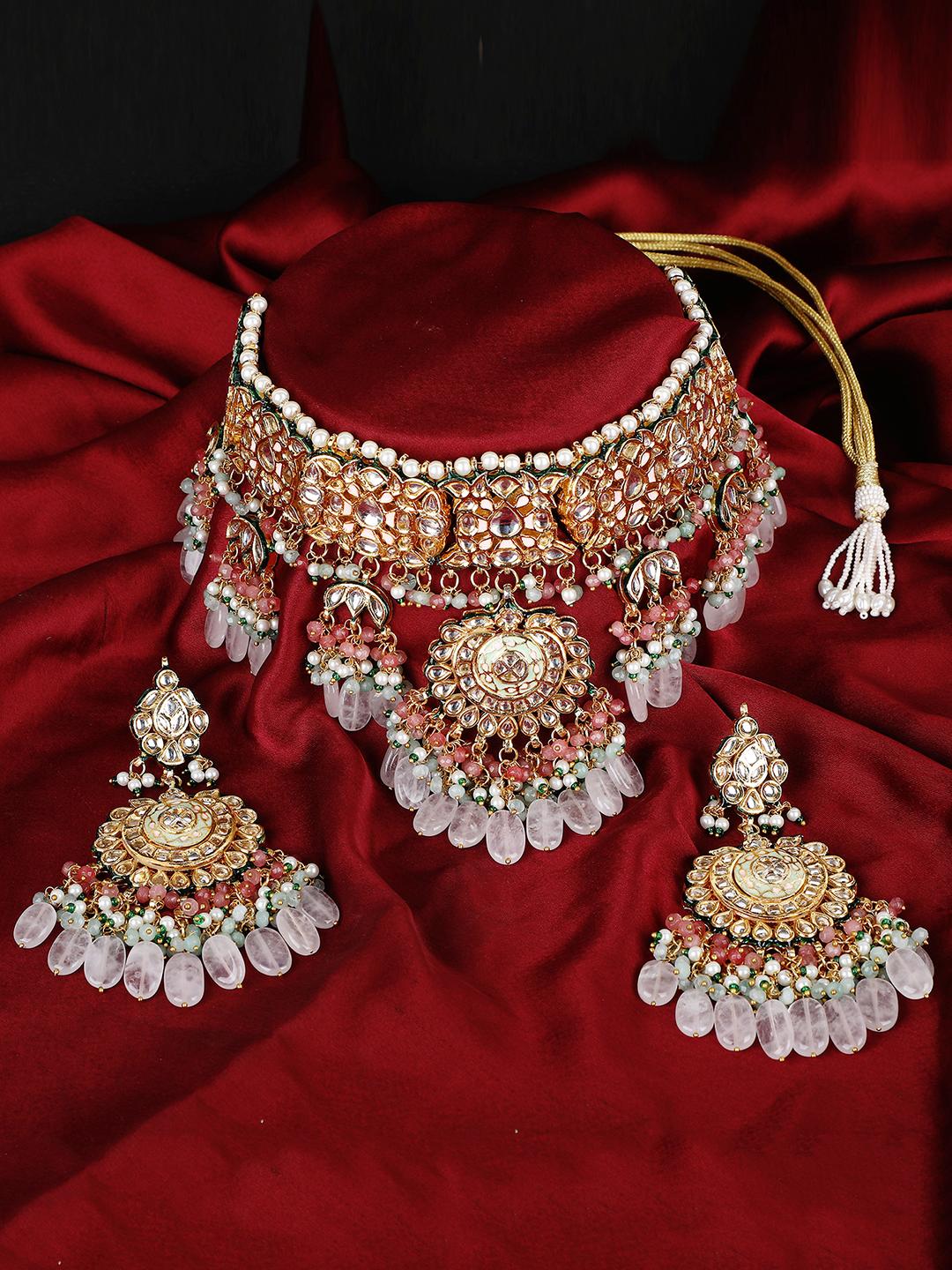 Bridal Pink Kundan Necklace Set - Auraa Trends - Necklaces - # - Auraa Trends - Bridal Pink Kundan Necklace Set