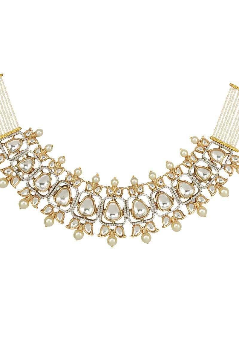 Brilliant Gold Plated Bead & Kundan Polki Necklace Set - Auraa Trends