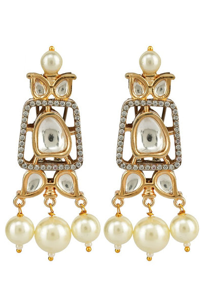 Brilliant Gold Plated Bead & Kundan Polki Necklace Set - Auraa Trends - Necklaces - # - Auraa Trends - Brilliant Gold Plated