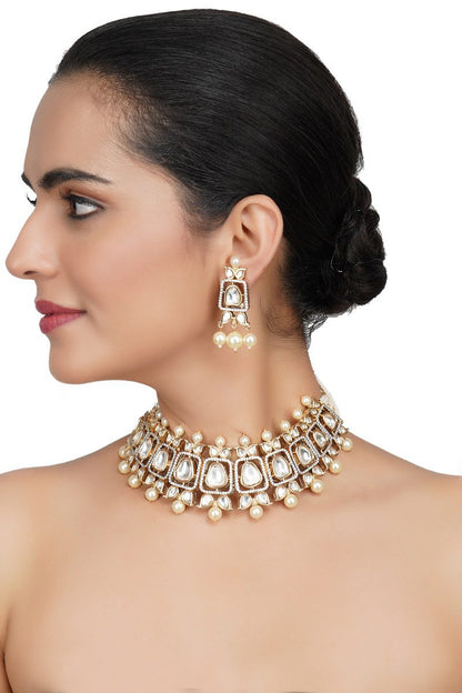 Brilliant Gold Plated Bead & Kundan Polki Necklace Set - Auraa Trends - Necklaces - Brilliant Gold Plated Bead & Kundan Polki