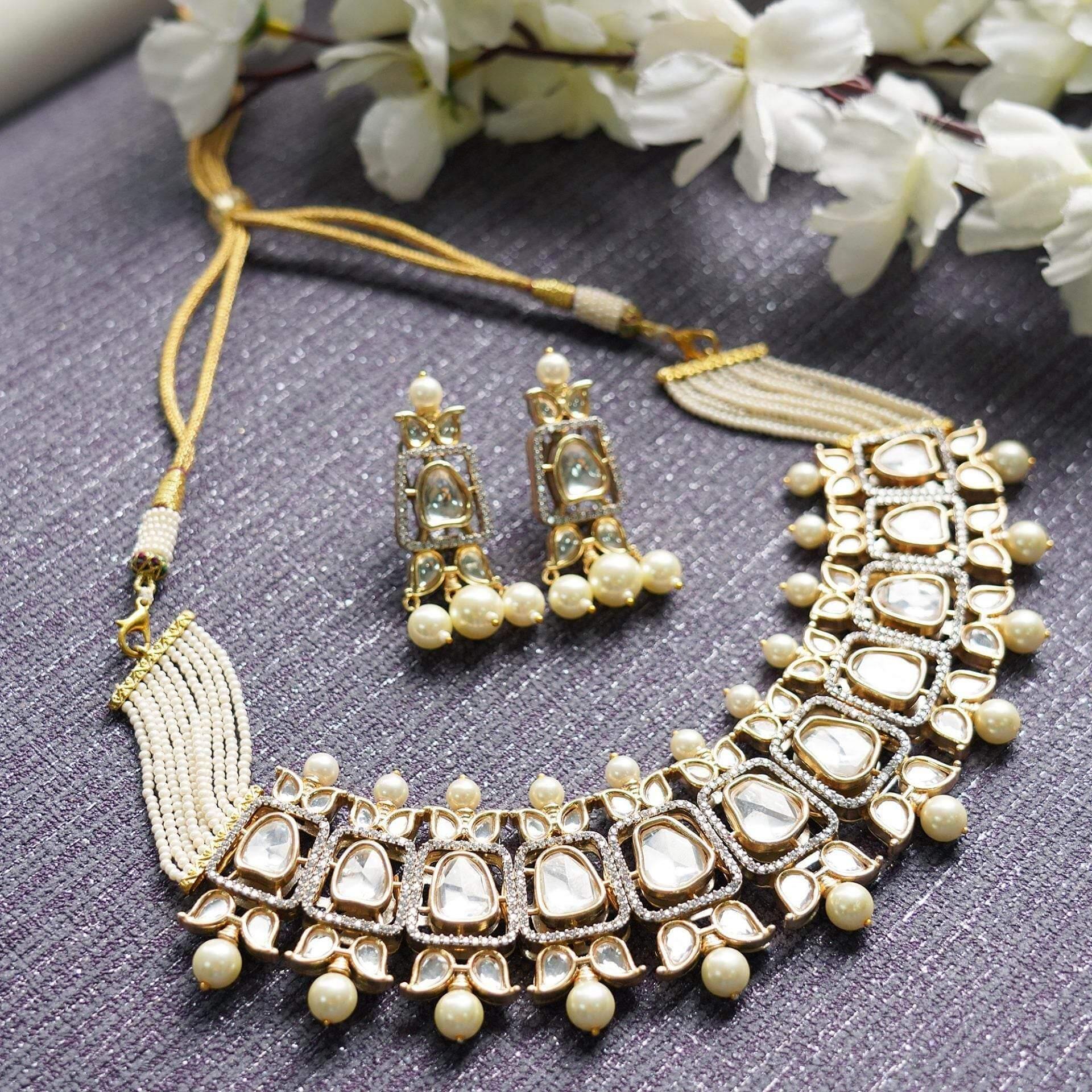 Brilliant Gold Plated Bead & Kundan Polki Necklace Set - Auraa Trends