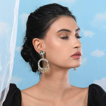 Buy Aviana Mirror Work Hoop Earrings with Gold Bead Embellishments - Auraa Trends