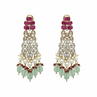 "Bridal Kundan choker necklace set with green beads, pearls, and matching earrings and maang tikka – traditional Indian jewelry for women"
