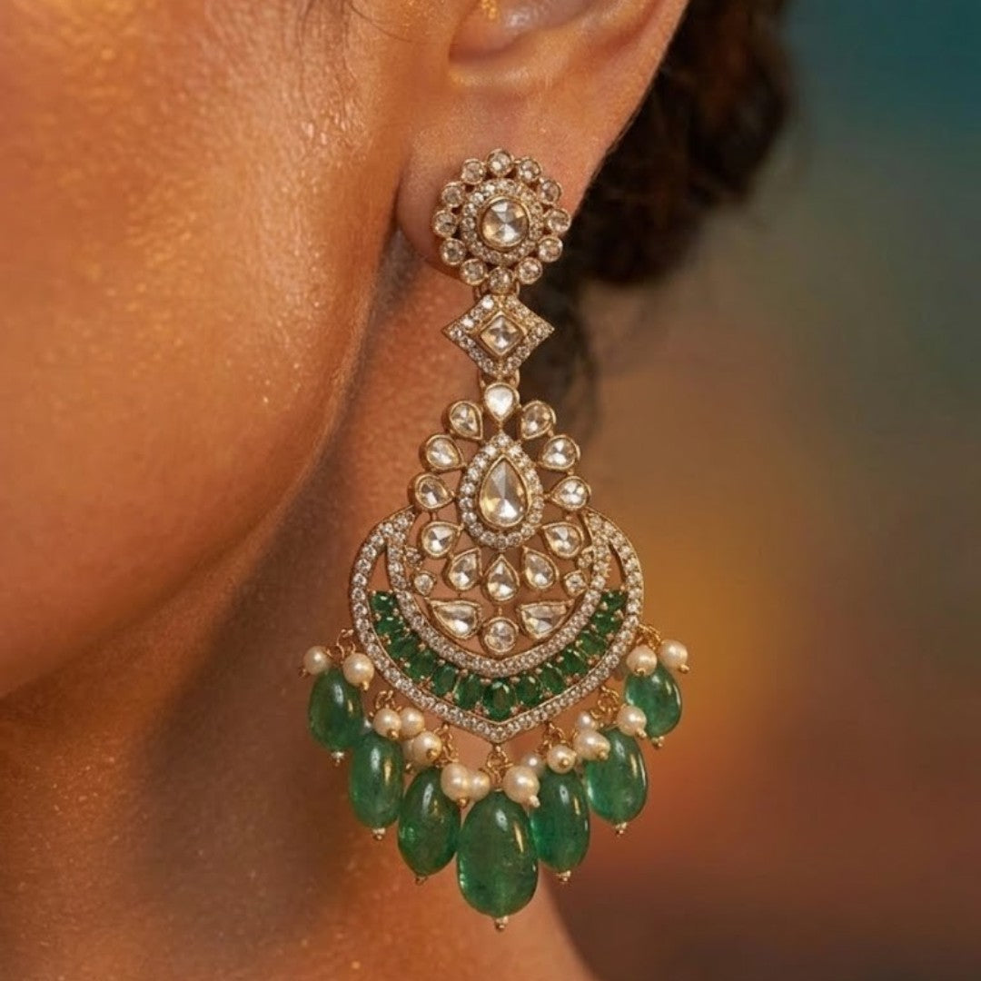 Emerald Green Kundan Bridal Choker Set with Earrings