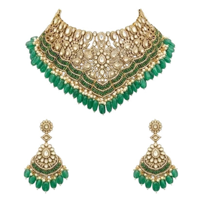 Emerald Green Kundan Bridal Choker Set with Earrings