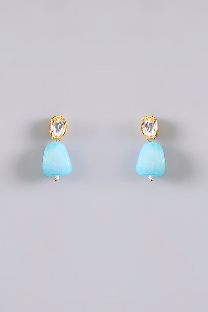 Turquoise amazonite kundan choker necklace with pearl drops and matching earrings