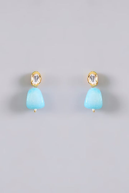 Turquoise amazonite kundan choker necklace with pearl drops and matching earrings