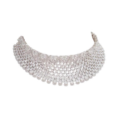 “Elegant silver diamond look choker necklace set with matching long earrings for women”