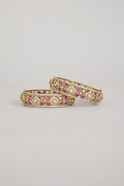 "Gold Kundan bangle set with ruby stones – bridal jewelry"