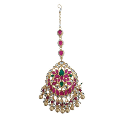 "Elegant Traditional Kundan Necklace with Ruby, Emerald, and Pearls for Women"