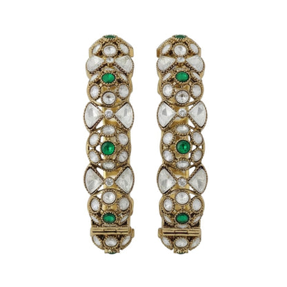 Gold plated Kundan bangles with green stones – bridal and festive jewelry set for women