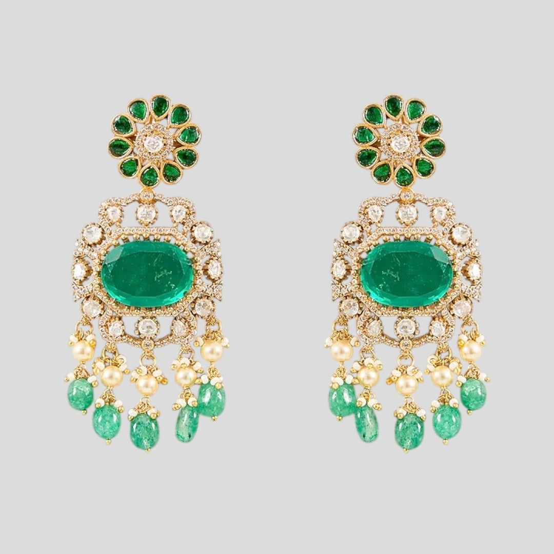 “Gold-plated green stone Kundan choker necklace set with matching earrings”
