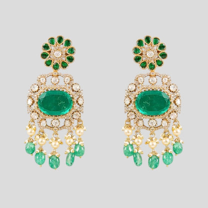 “Gold-plated green stone Kundan choker necklace set with matching earrings”