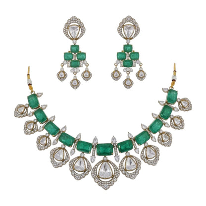 Traditional Green Kundan Choker Necklace Set with Matching Earrings – Bridal Ethnic Jewelry
