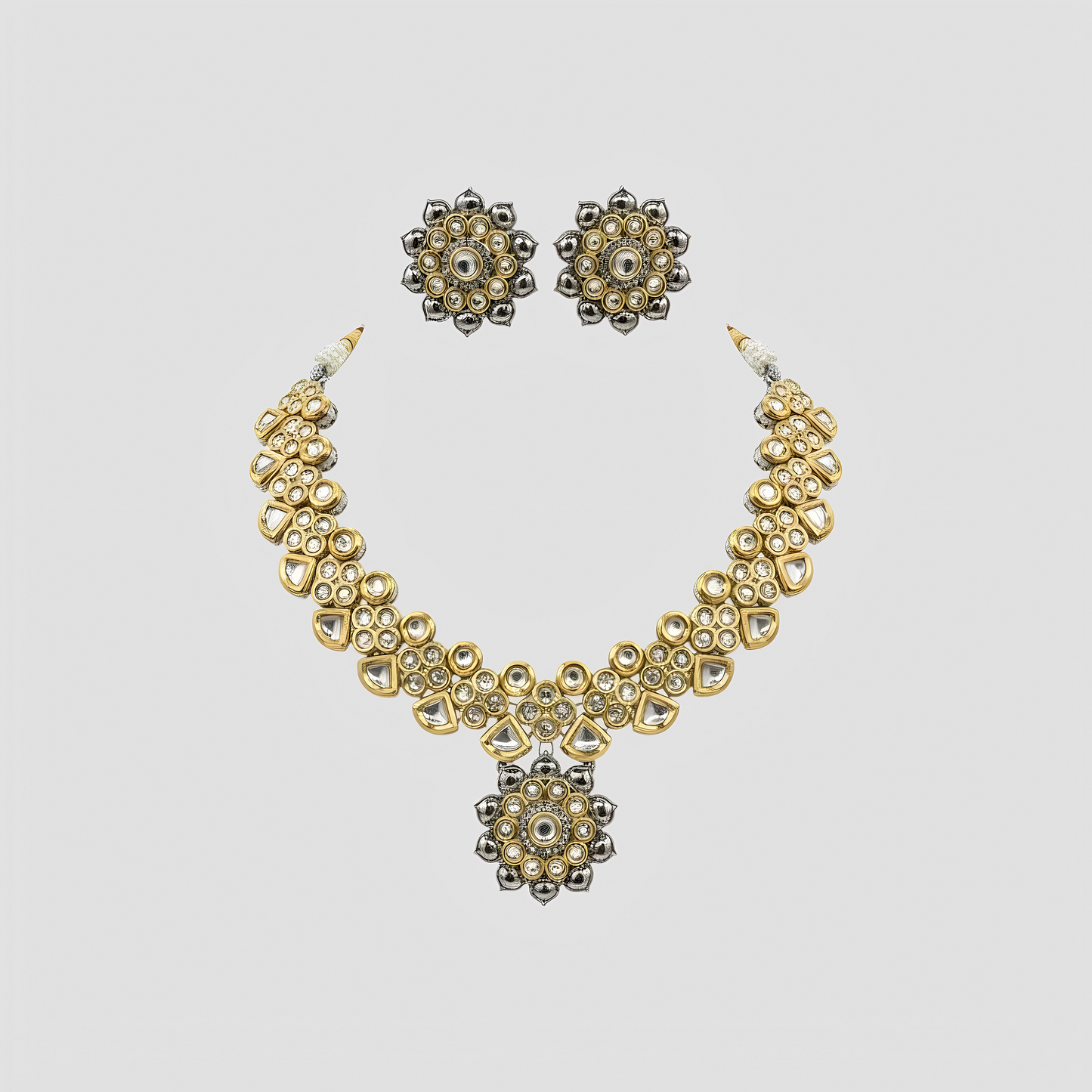 Gold Plated Kundan Stone Traditional Necklace Set with Stud Earrings