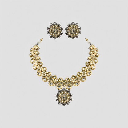 Gold Plated Kundan Stone Traditional Necklace Set with Stud Earrings
