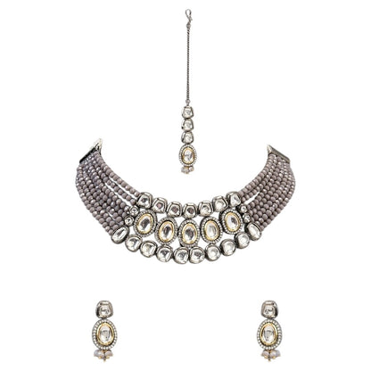 Traditional Kundan Choker Necklace Set with Earrings & Maang Tikka for Women