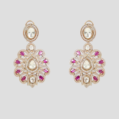 Exquisite pink and white stone-studded necklace set with matching earrings.