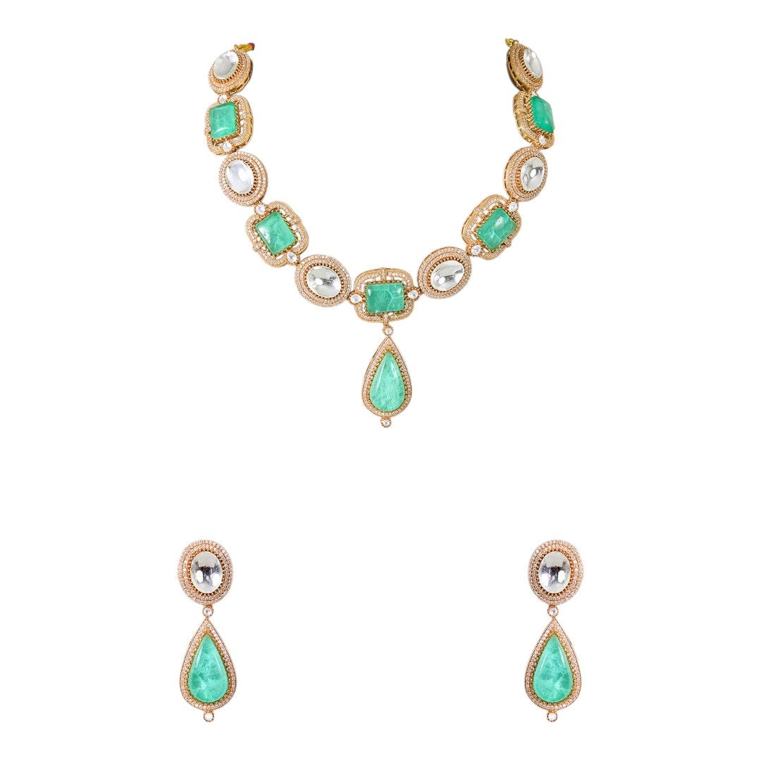 Mint Green Kundan Necklace Set for Women