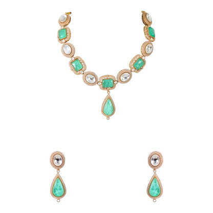 Mint Green Kundan Necklace Set for Women