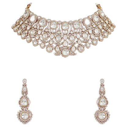 “Traditional gold kundan choker necklace set with matching long earrings for women”
