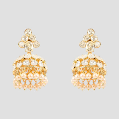 Gold-plated multi-layered Kundan necklace set with matching jhumka earrings”