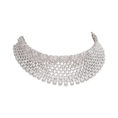 Elegant Diamond Look Silver Choker Necklace Set with Earrings - Auraa Trends