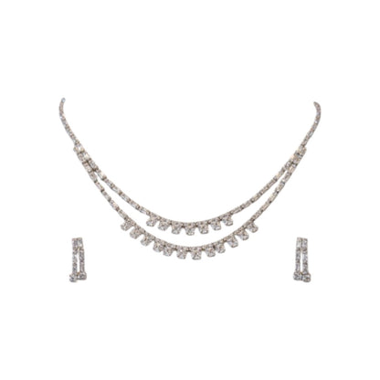 Elegant American Diamond Necklace and Earrings Set Displayed on Red Velvet Stand