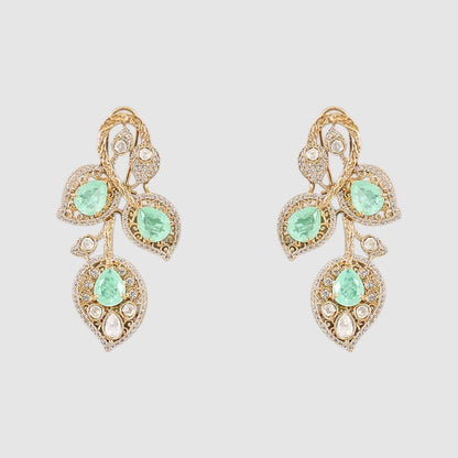 Mint green and white stone leaf-design necklace set with matching earrings.