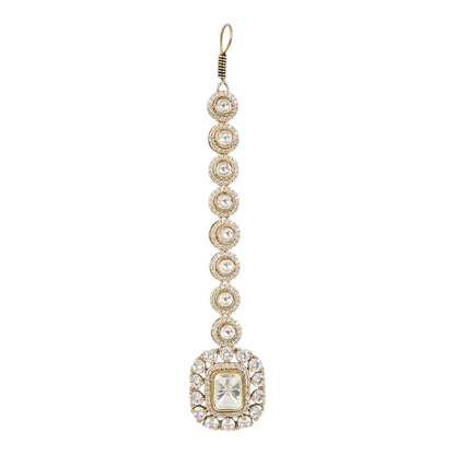 Gold-Plated Kundan Maang Tikka with Round Stone Detailing for Women
