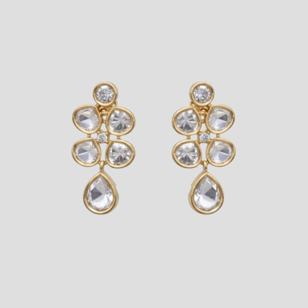 “Gold-plated crystal drop necklace set with matching multi-stone earrings for women.”