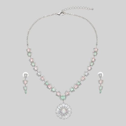 ALT Text:

"Elegant diamond necklace and earrings set with sparkling diamonds in a luxurious design – perfect for weddings and special occasions.