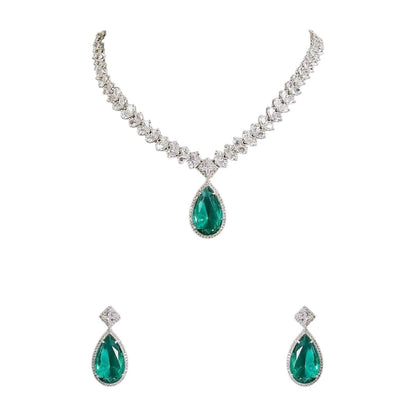Emerald Green Teardrop Necklace Set with Matching Earrings