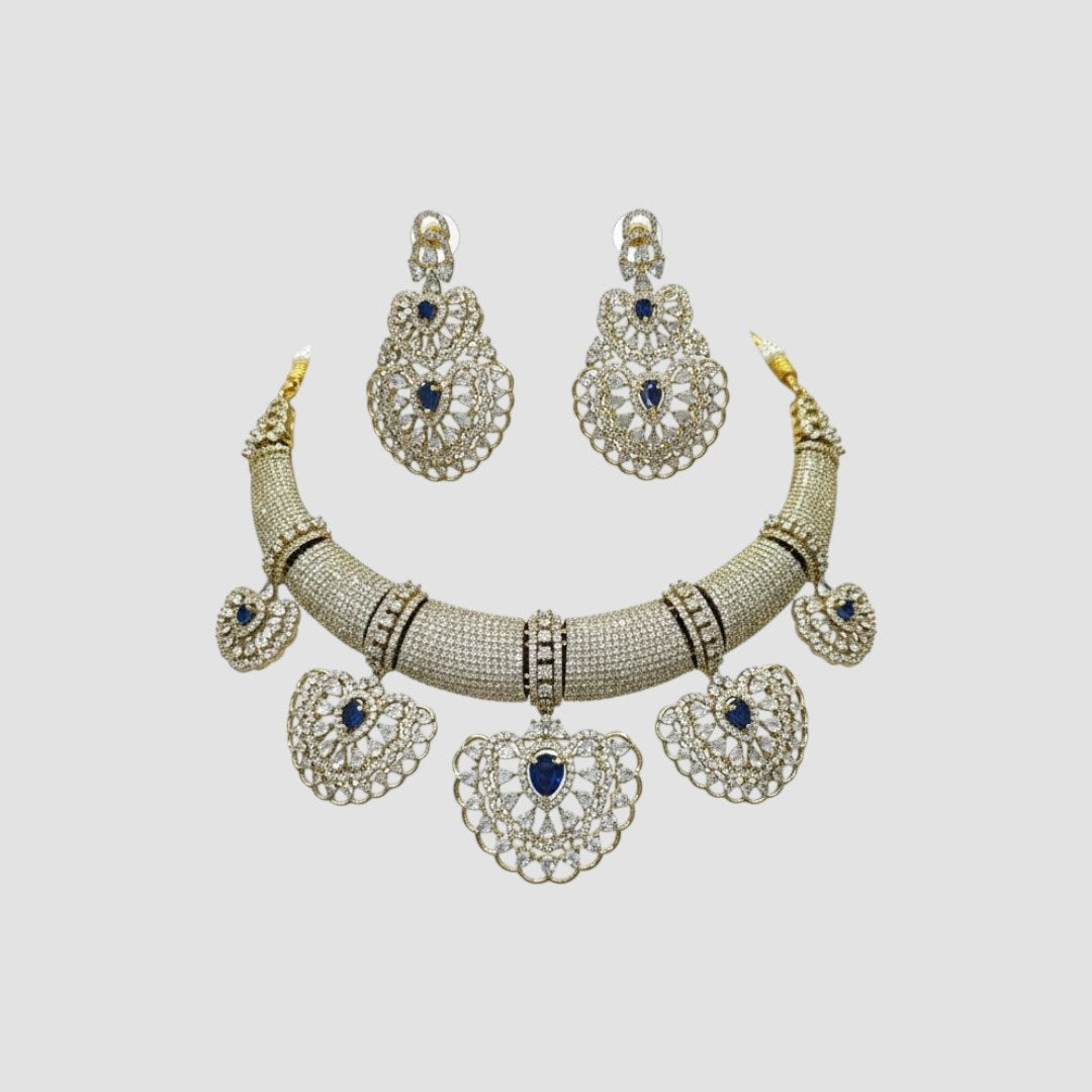 Royal Blue Stone Studded Bridal Necklace Set with Matching Earrings