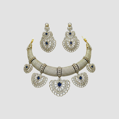 Royal Blue Stone Studded Bridal Necklace Set with Matching Earrings