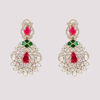 “Traditional bridal necklace set with ruby drops and green detailing for women”