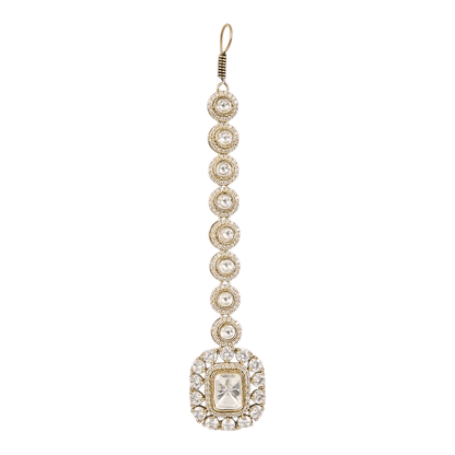 Gold-Plated Kundan Maang Tikka with Round Stone Detailing for Women