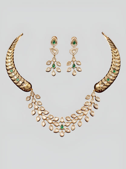 Elegant Kundan Polki Necklace Set with Green Stones & Pearl Tassel – Bridal Traditional Jewellery
