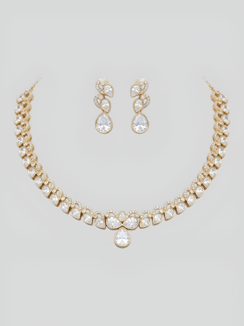Gold plated kundan teardrop necklace set with matching earrings