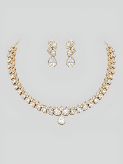 Gold plated kundan teardrop necklace set with matching earrings