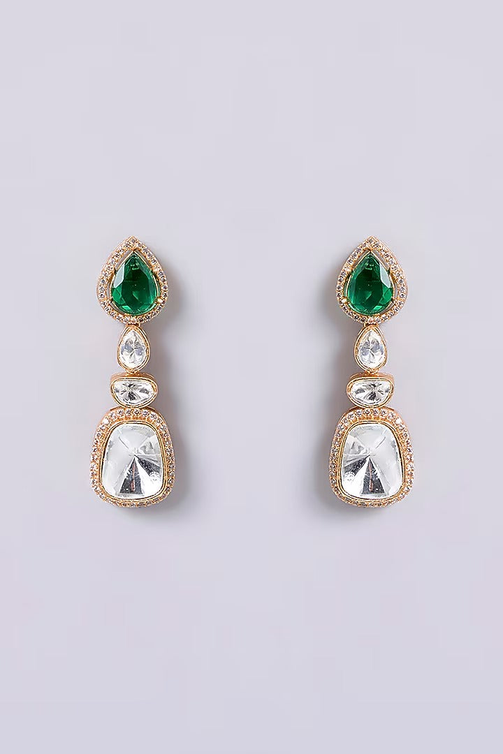 Kundan polki bridal necklace set with emerald green drops and matching earrings