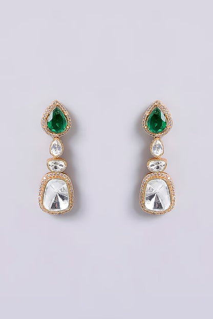 Kundan polki bridal necklace set with emerald green drops and matching earrings