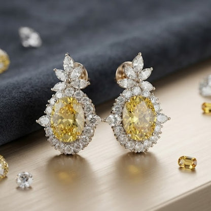 Oval Canary Yellow Cubic Zirconia Drop Earrings