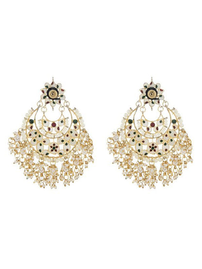 Chandbaali Earrings with Multi - Color Stones - Auraa Trends - Chandbali - Trends - Traditional Polki Crescent Earrings Set
