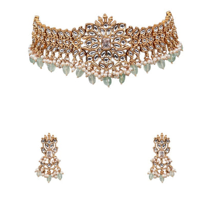 Choker Royal Floral Kundan Necklace Set - Auraa Trends - choker - # - Auraa Trends - Choker Royal Floral Kundan Necklace Set