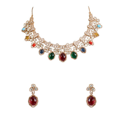 Classic Multicolor Kundan Choker Necklace Set with Earrings for Women - Auraa Trends - Choker - Traditional necklace Ethnic